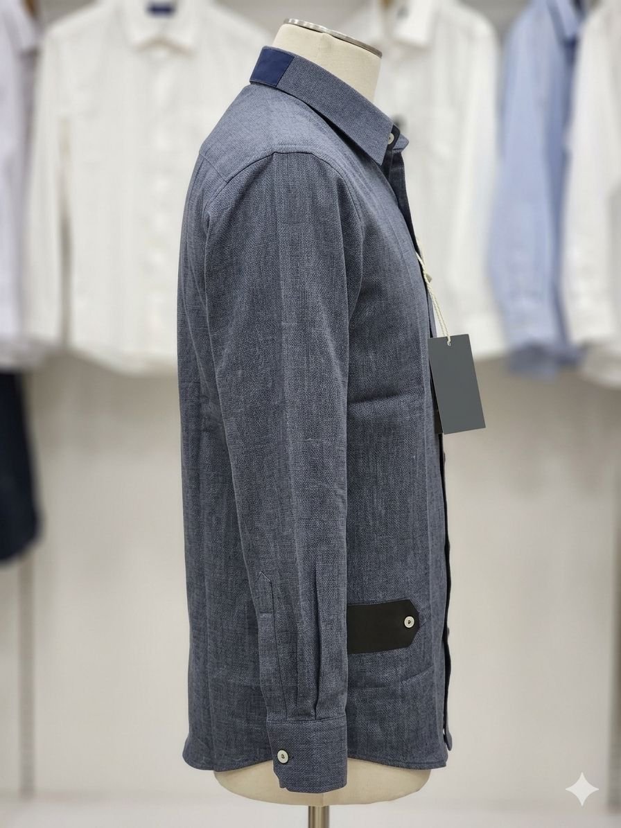 Men's Khadi Cotton Shirt – Slate Grey - Image 2