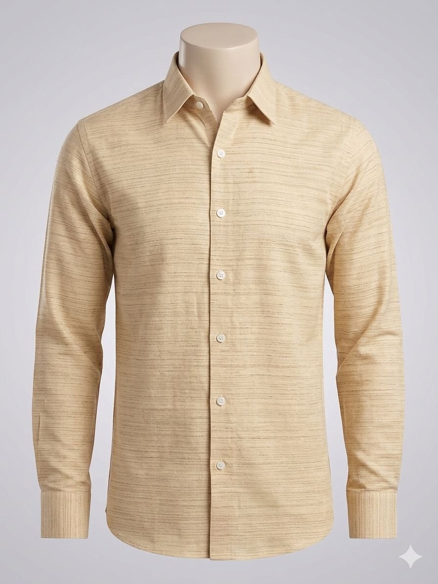 Men's Khadi Cotton Shirt – Cream Beige Melange