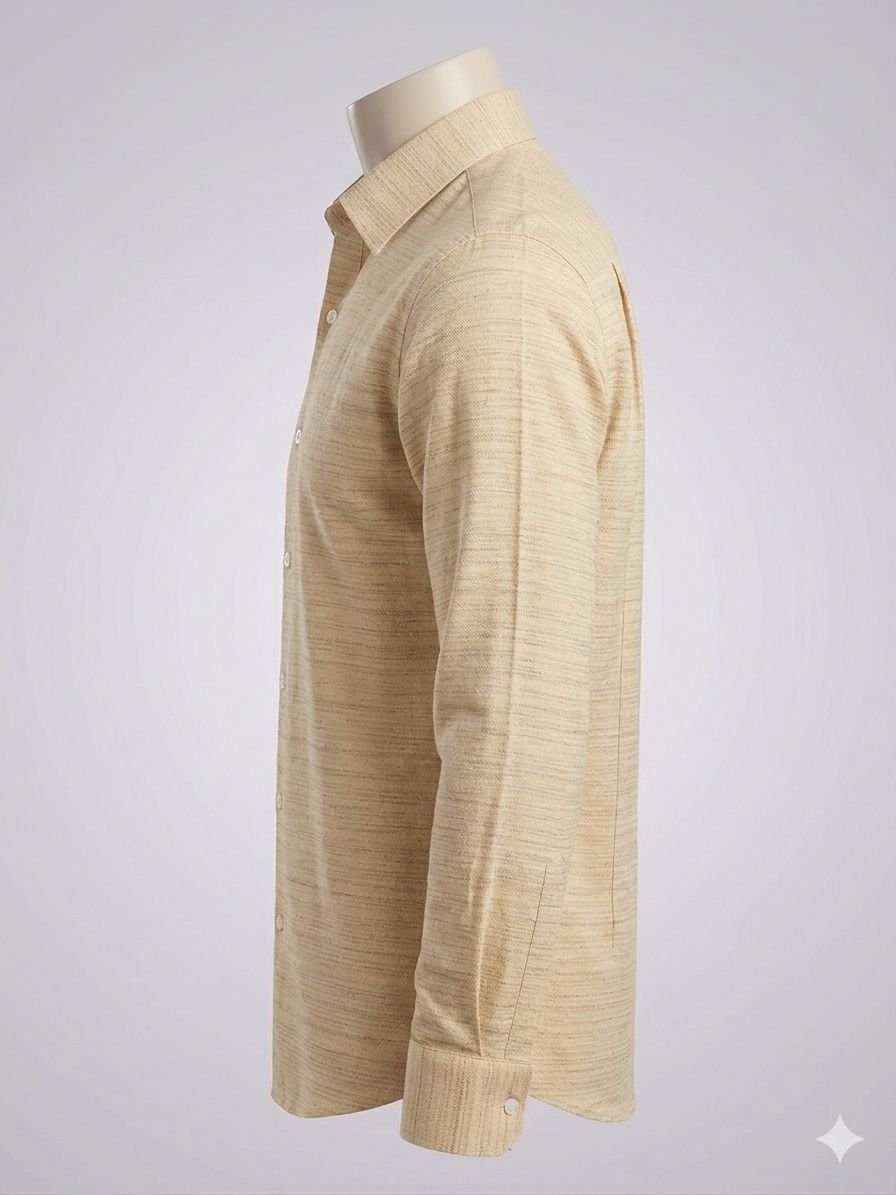Men's Khadi Cotton Shirt – Cream Beige Melange - Image 3