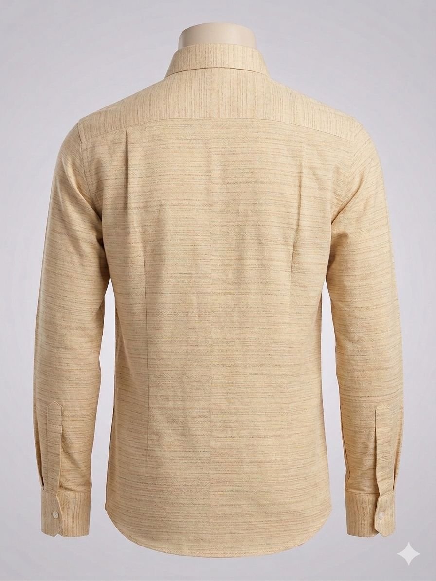 Men's Khadi Cotton Shirt – Cream Beige Melange - Image 2