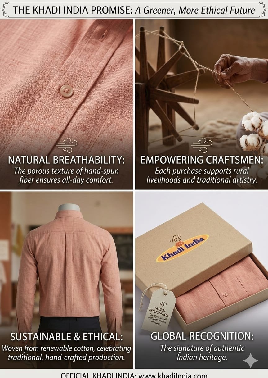 Men's Khadi Cotton Full Sleeve Shirt – Dusty Peach - Image 4