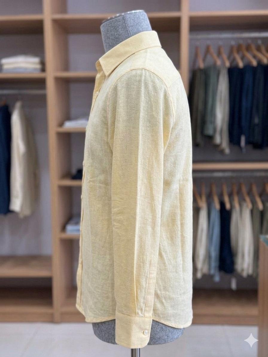 Men's Khadi Cotton Shirt – Pastel Yellow - Image 3