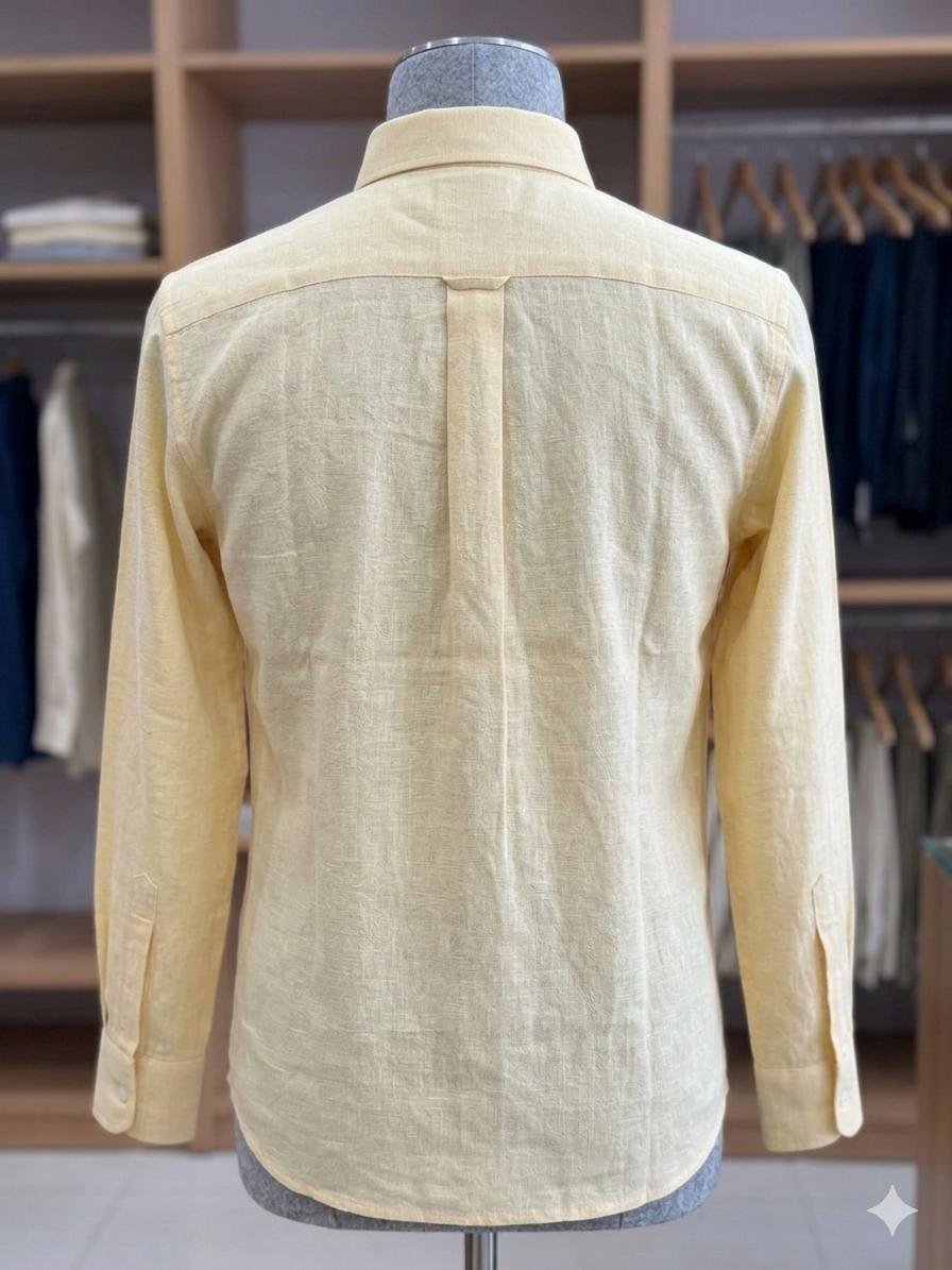 Men's Khadi Cotton Shirt – Pastel Yellow - Image 2