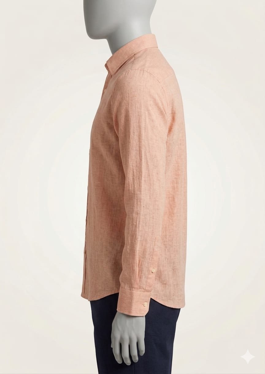 Men's Khadi Cotton Full Sleeve Shirt – Soft Peach - Image 3