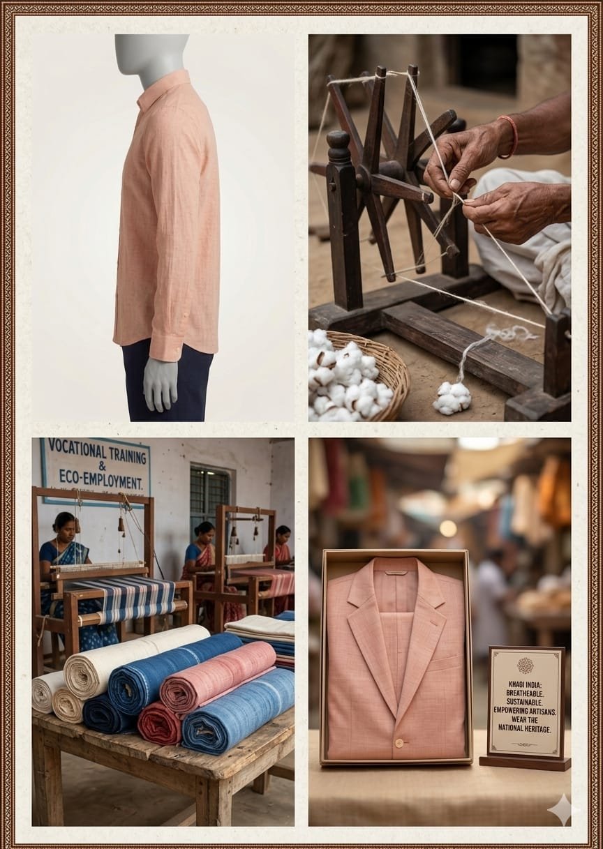 Men's Khadi Cotton Full Sleeve Shirt – Soft Peach - Image 4