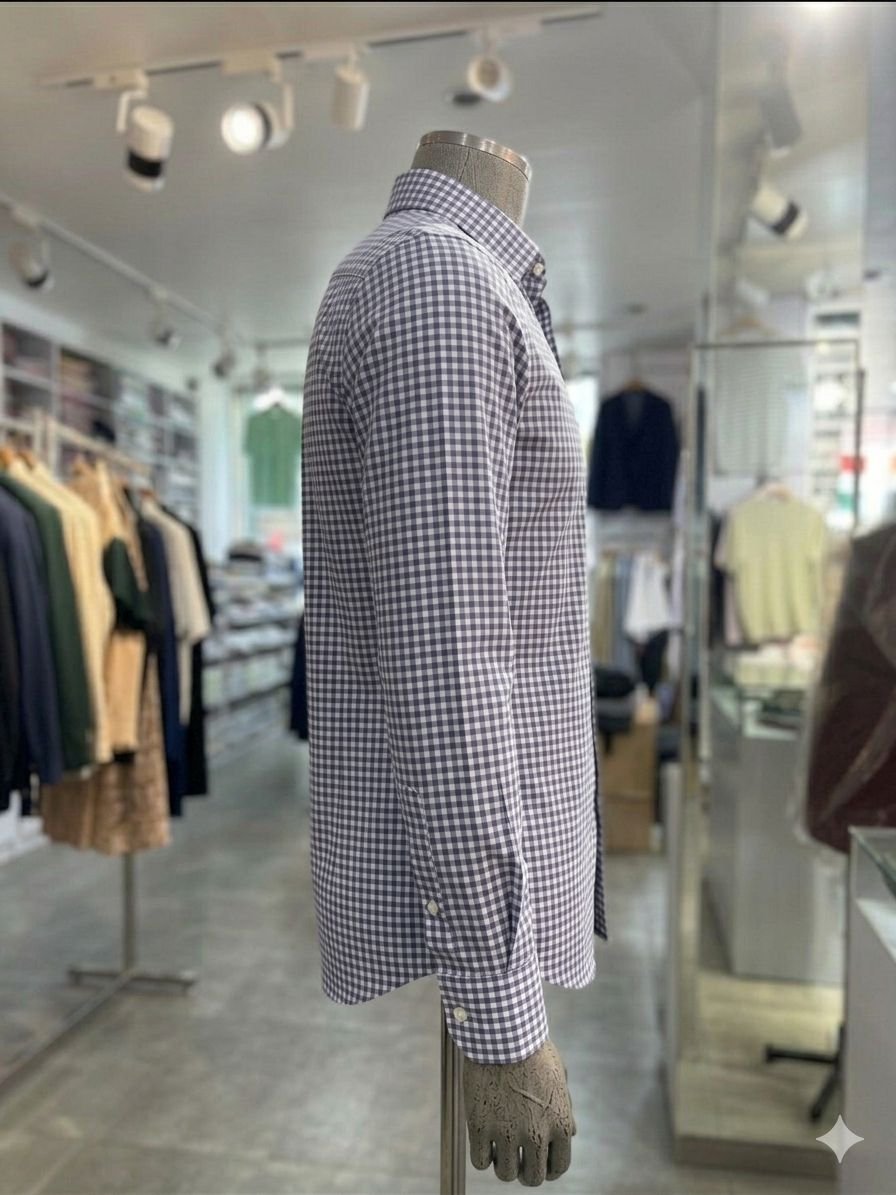 Men's Khadi Cotton Check Shirt – Navy Blue & White Checks - Image 3