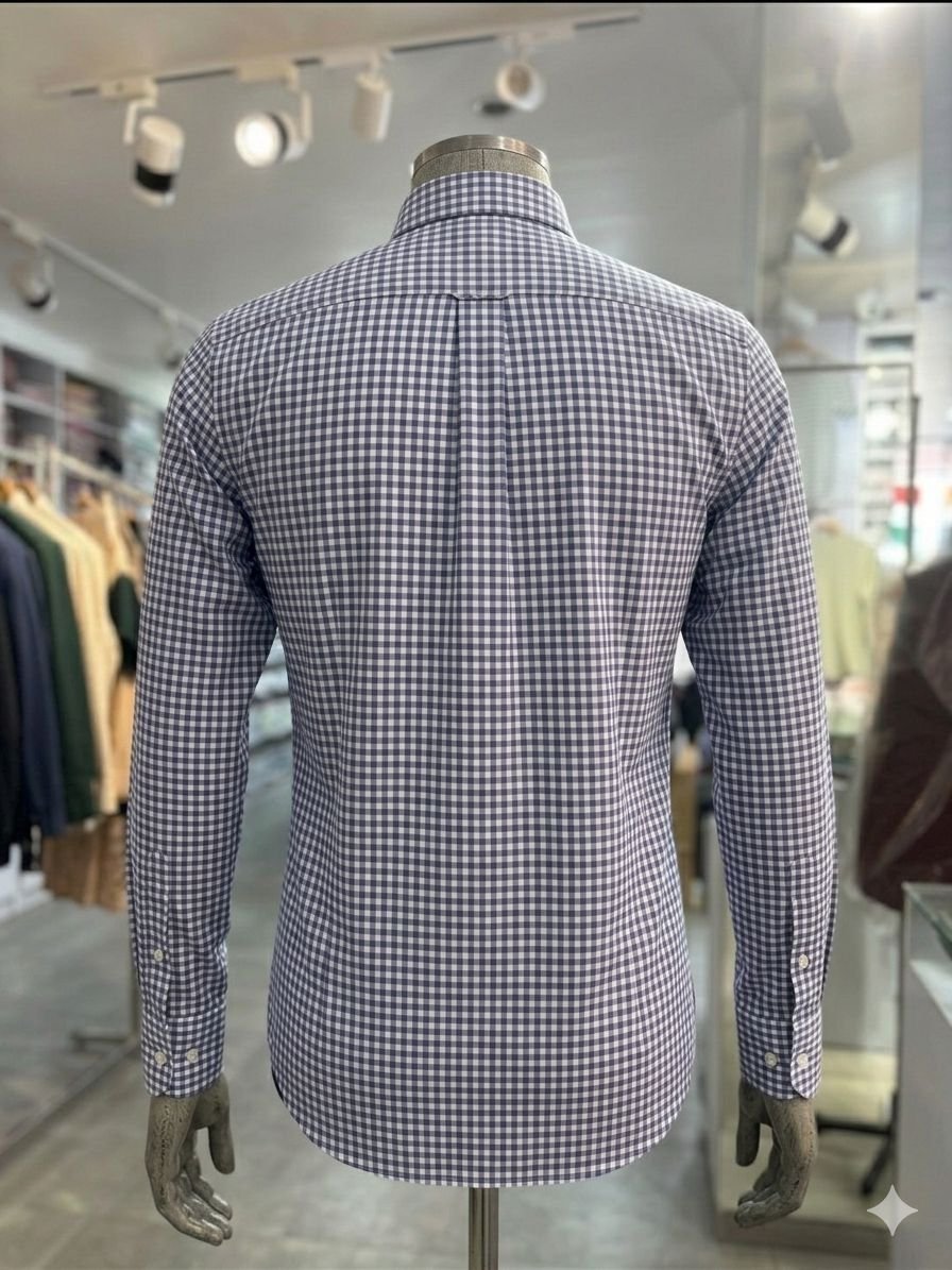 Men's Khadi Cotton Check Shirt – Navy Blue & White Checks - Image 2