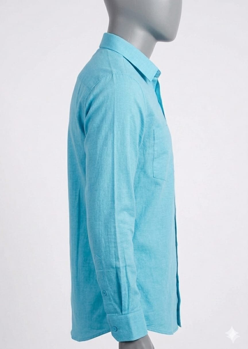Men's Khadi Cotton Full Sleeve Shirt – Aqua Blue - Image 3