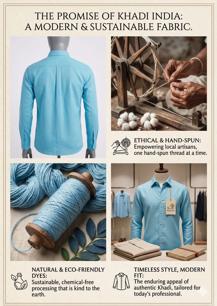 Men's Khadi Cotton Full Sleeve Shirt – Aqua Blue - Image 4