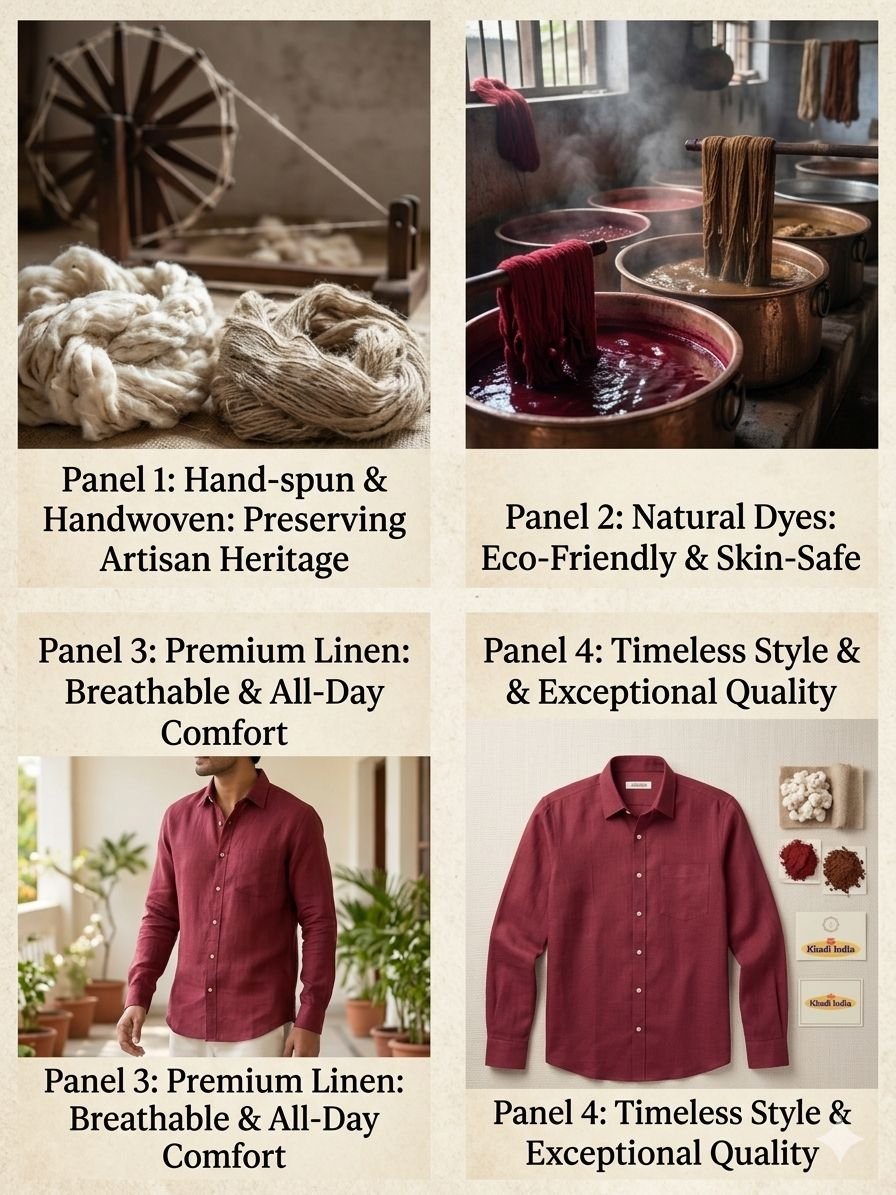 Men's Khadi Cotton Shirt – Maroon - Image 4
