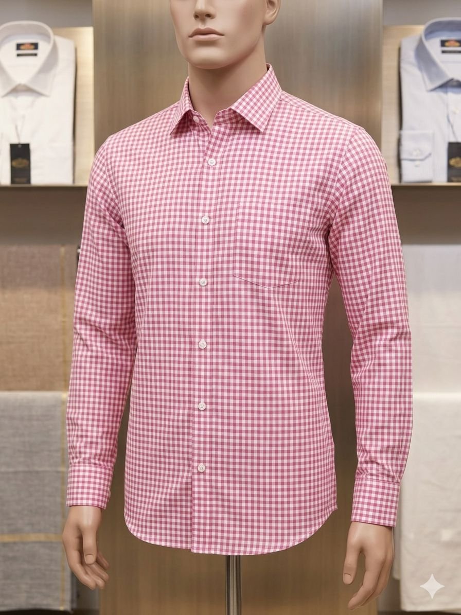 Men's Khadi Cotton Checked Shirt – Pink