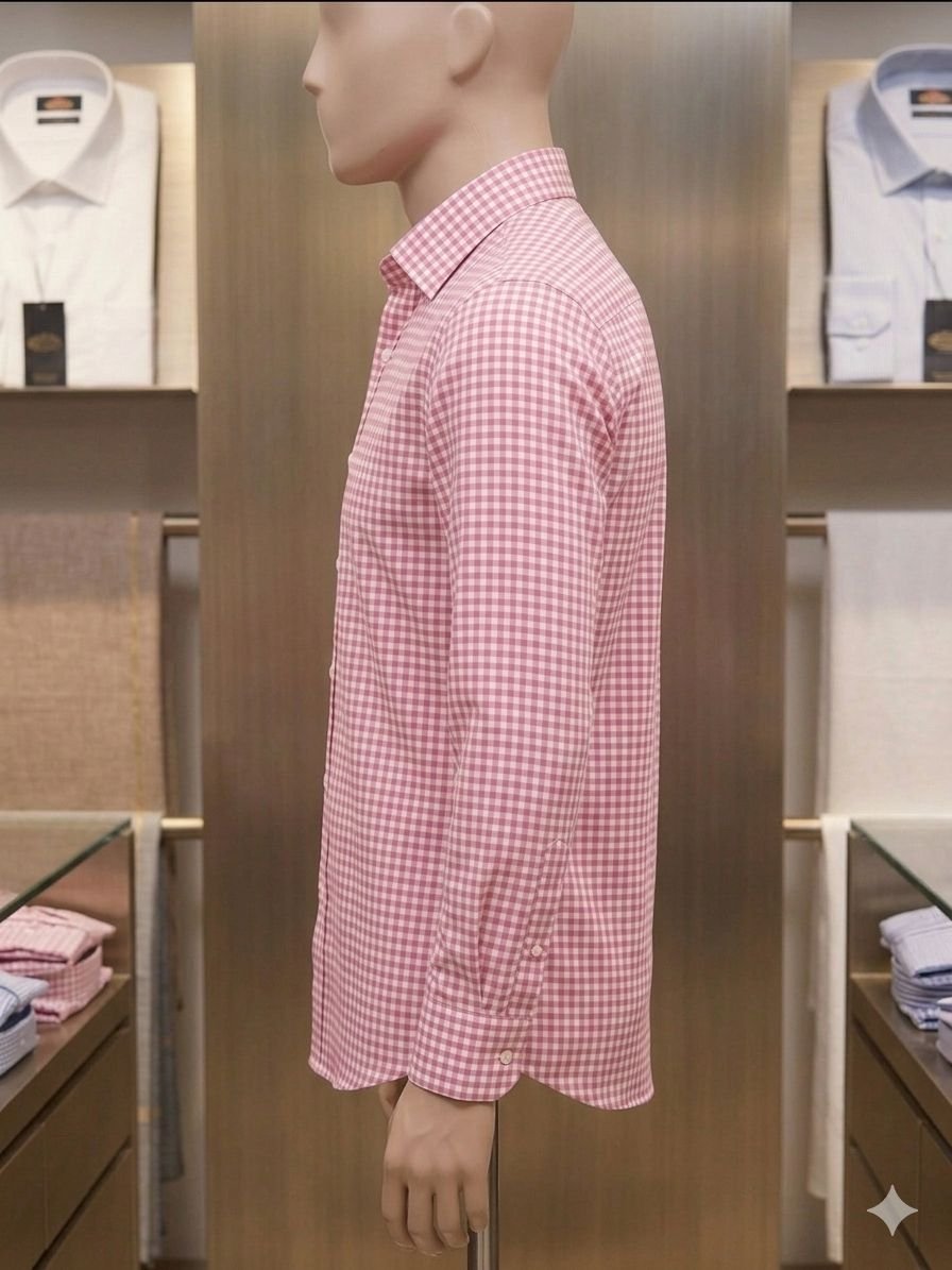 Men's Khadi Cotton Checked Shirt – Pink - Image 3