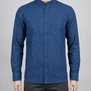 Men's Khadi Bapta Full Sleeve Prince Collar Shirt – Navy Blue