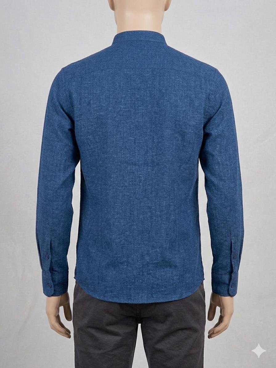 Men's Khadi Bapta Full Sleeve Prince Collar Shirt – Navy Blue - Image 2