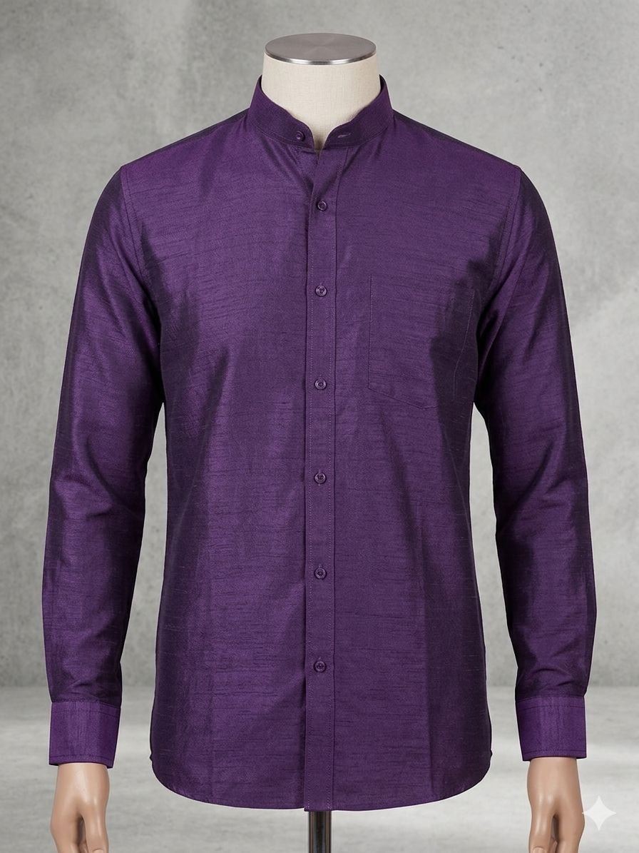 Men's Khadi Bapta Full Sleeve Prince Collar Shirt – Royal Purple