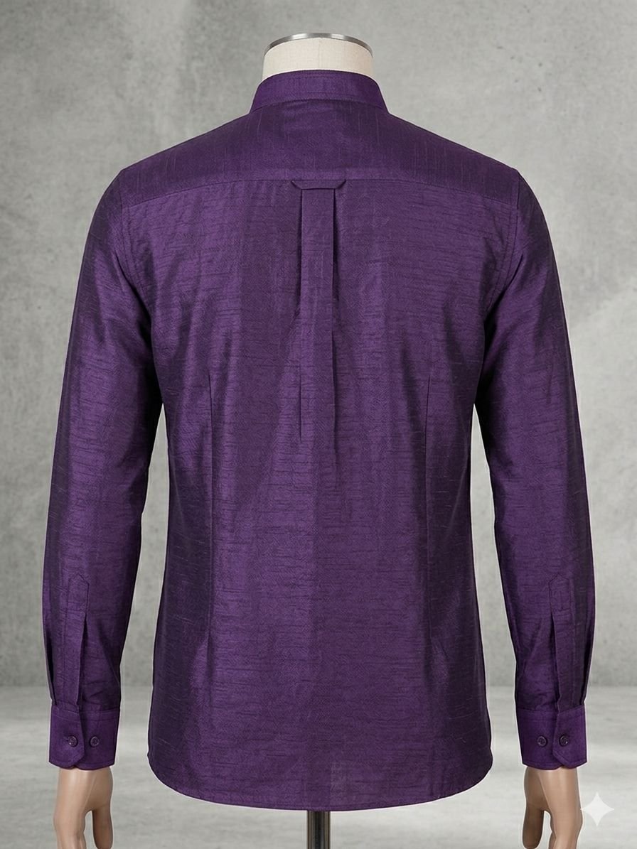 Men's Khadi Bapta Full Sleeve Prince Collar Shirt – Royal Purple - Image 2