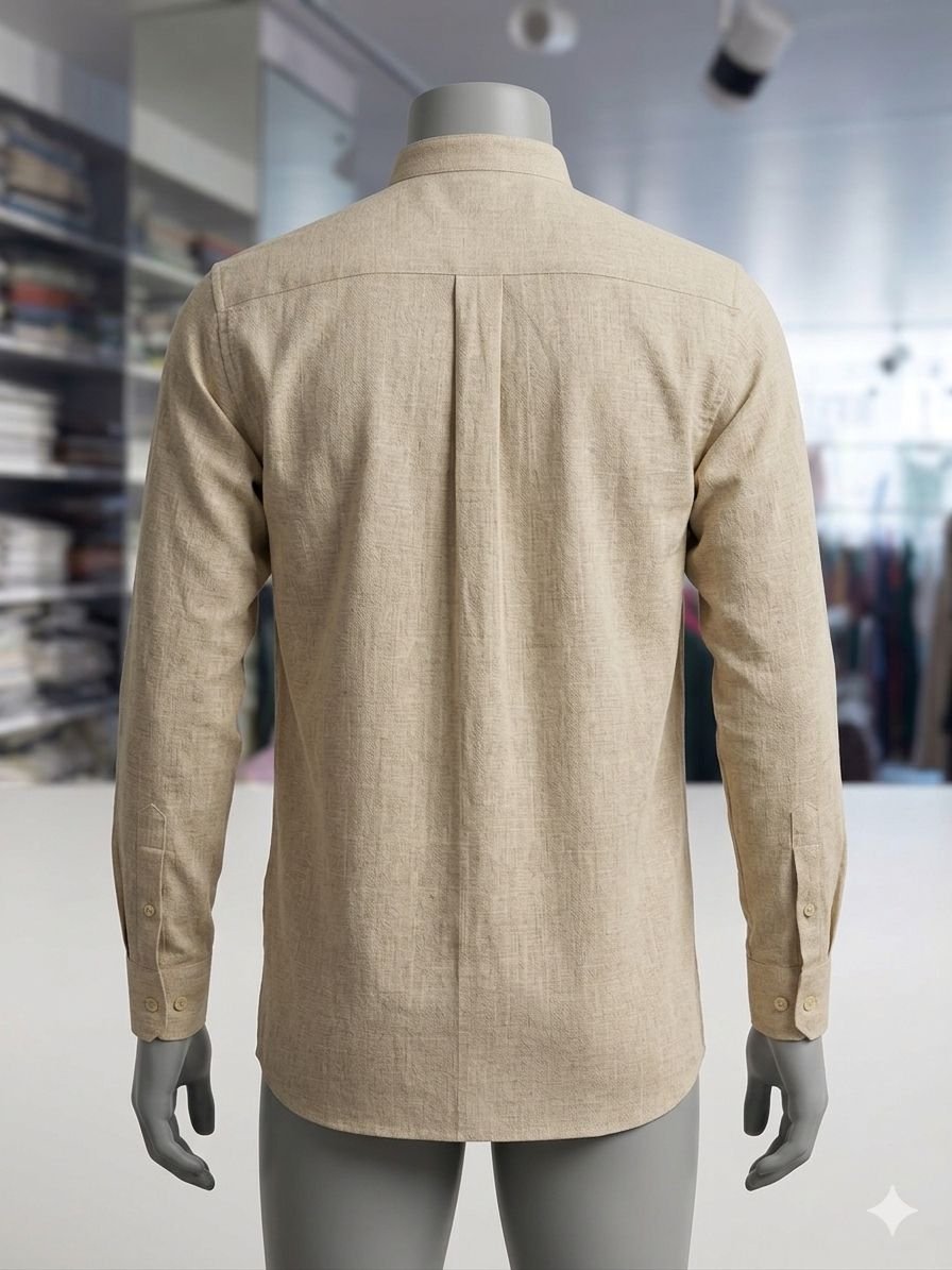 Men's Khadi Bapta Full Sleeve Prince Collar Shirt – Beige - Image 2