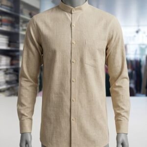 Men's Khadi Bapta Full Sleeve Prince Collar Shirt – Beige
