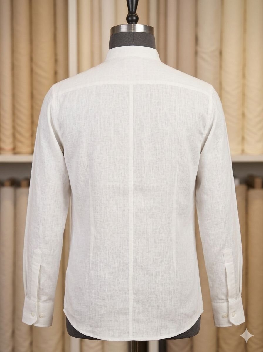 Men's Khadi Bapta Full Sleeve Prince Collar Shirt – White - Image 2