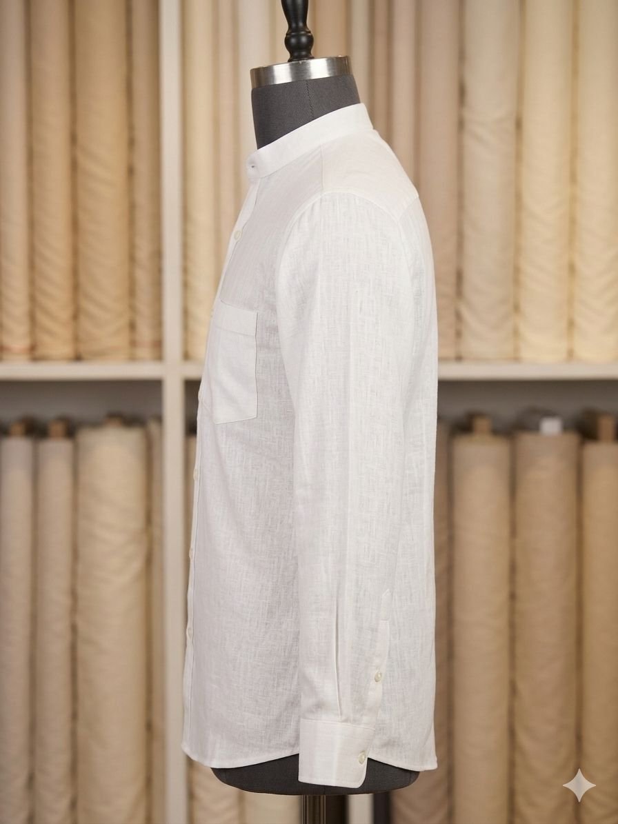 Men's Khadi Bapta Full Sleeve Prince Collar Shirt – White - Image 3
