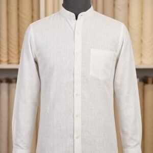 Men's Khadi Bapta Full Sleeve Prince Collar Shirt – White