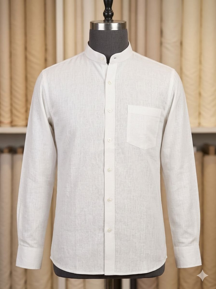 Men's Khadi Bapta Full Sleeve Prince Collar Shirt – White