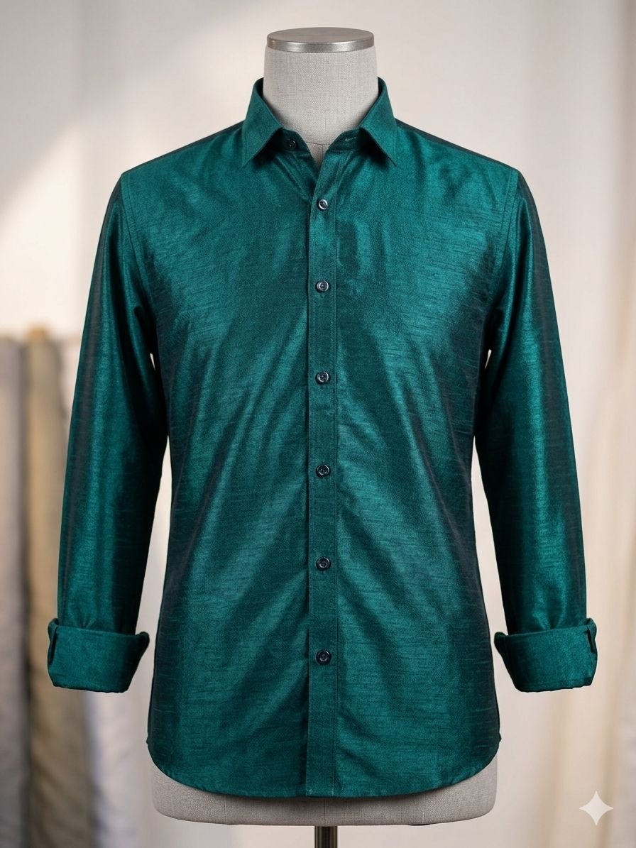 Men's Khadi Paper Silk Full Sleeve Shirt – Emerald Green