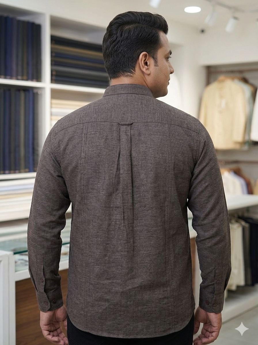 Men's Khadi Bapta Full Sleeve Prince Collar Shirt – Dark Brown - Image 2