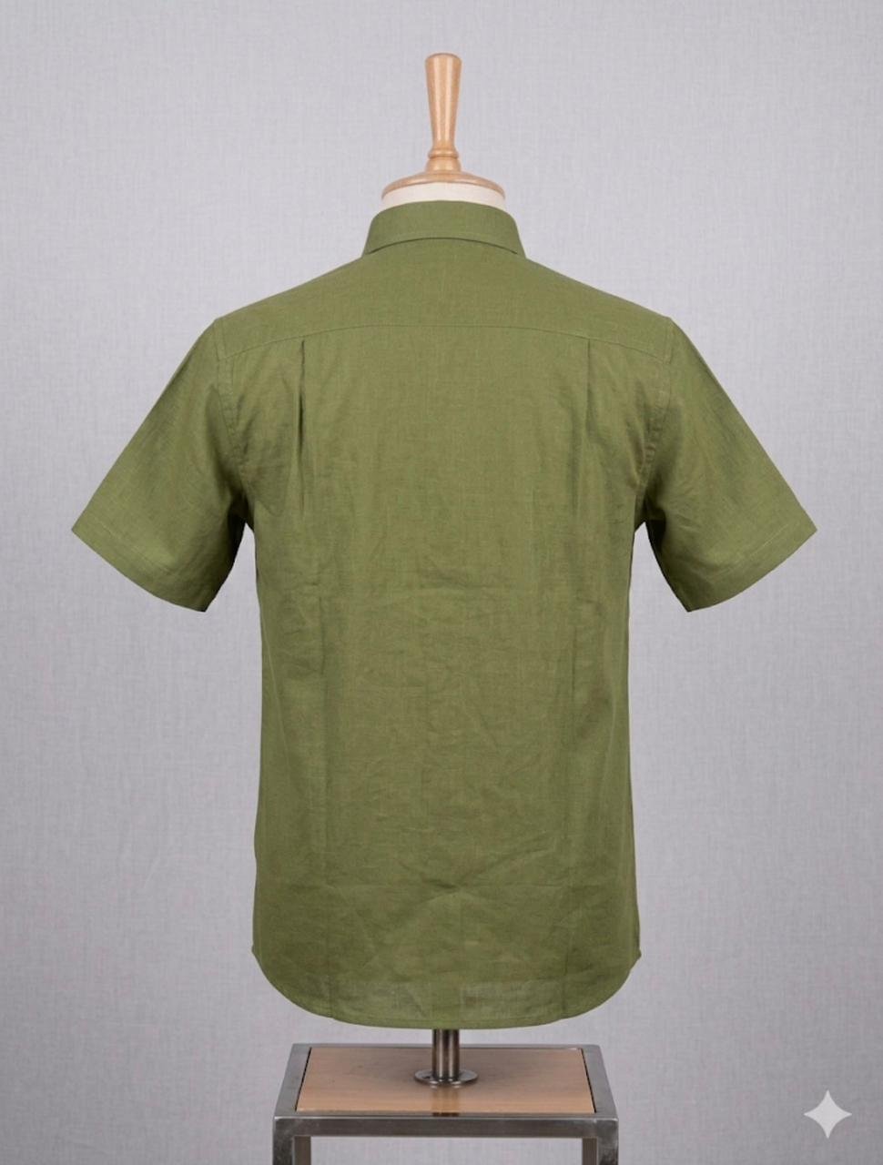 Men's Khadi Cotton Half Sleeve Shirt – Olive Green - Image 2