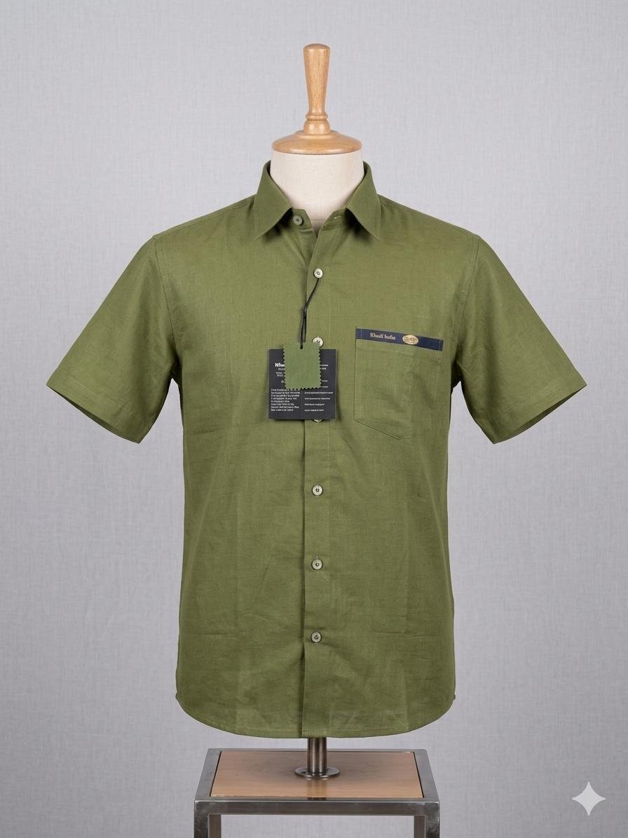 Men's Khadi Cotton Half Sleeve Shirt – Olive Green