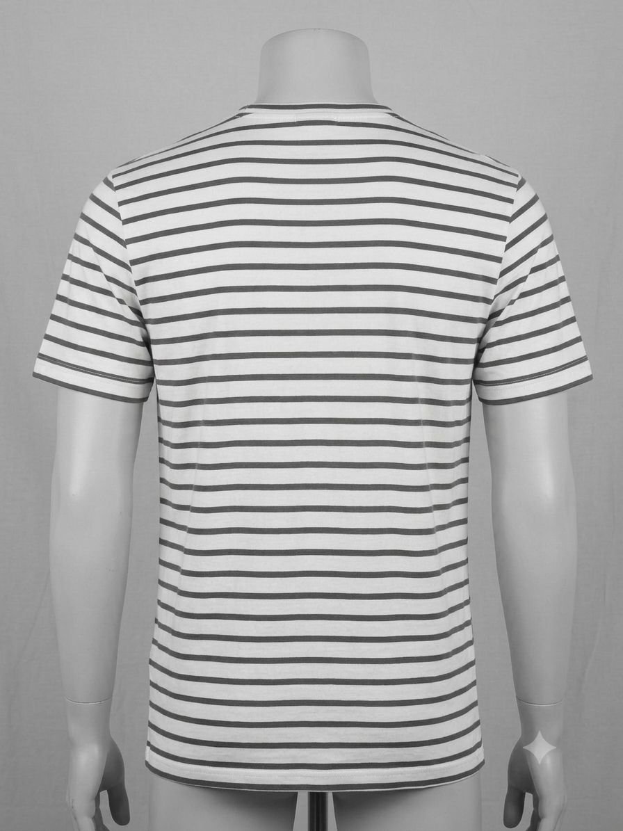 Men's Khadi Bio-Dyed T-Shirt – White with Grey Stripes - Image 2