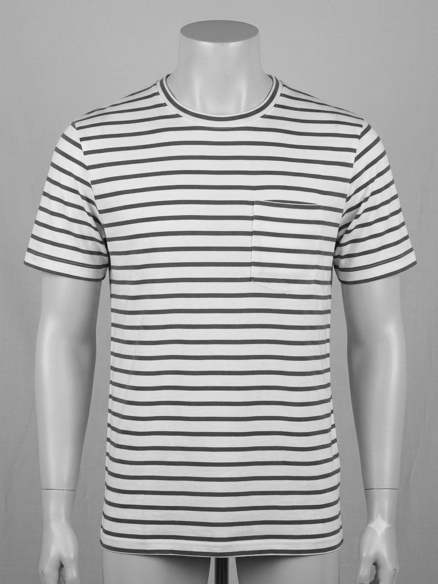 Men's Khadi Bio-Dyed T-Shirt – White with Grey Stripes