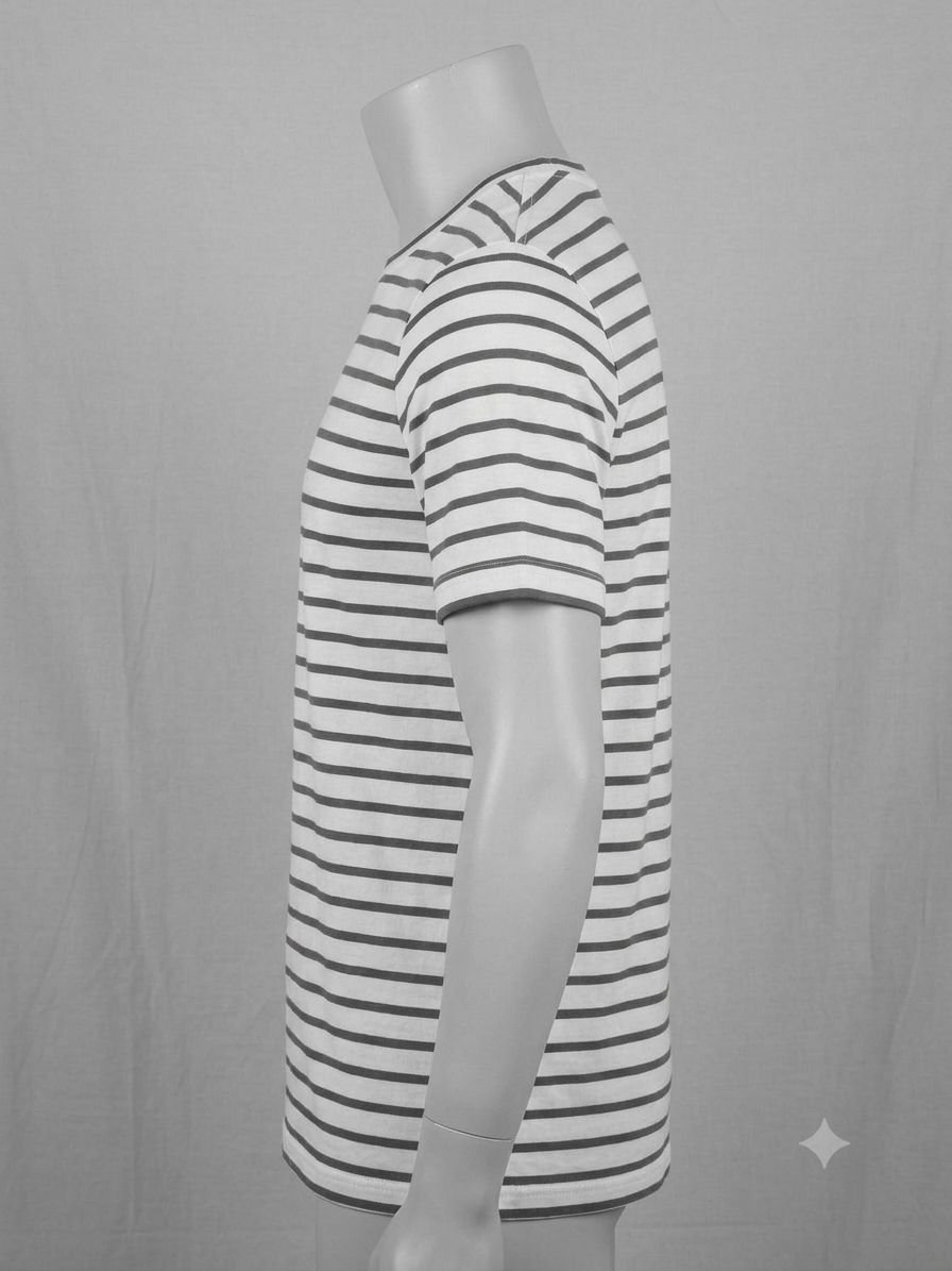 Men's Khadi Bio-Dyed T-Shirt – White with Grey Stripes - Image 3