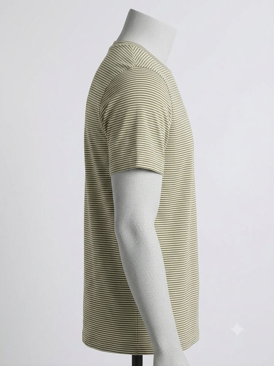 Men's Khadi Bio-Dyed T-Shirt – Olive Green with White Stripes - Image 3