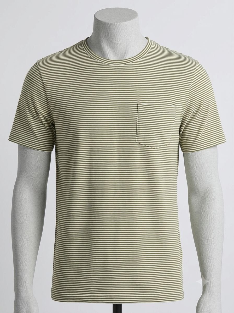 Men's Khadi Bio-Dyed T-Shirt – Olive Green with White Stripes