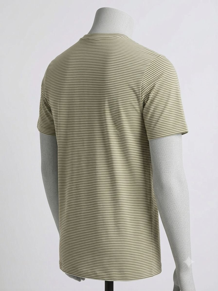 Men's Khadi Bio-Dyed T-Shirt – Olive Green with White Stripes - Image 2