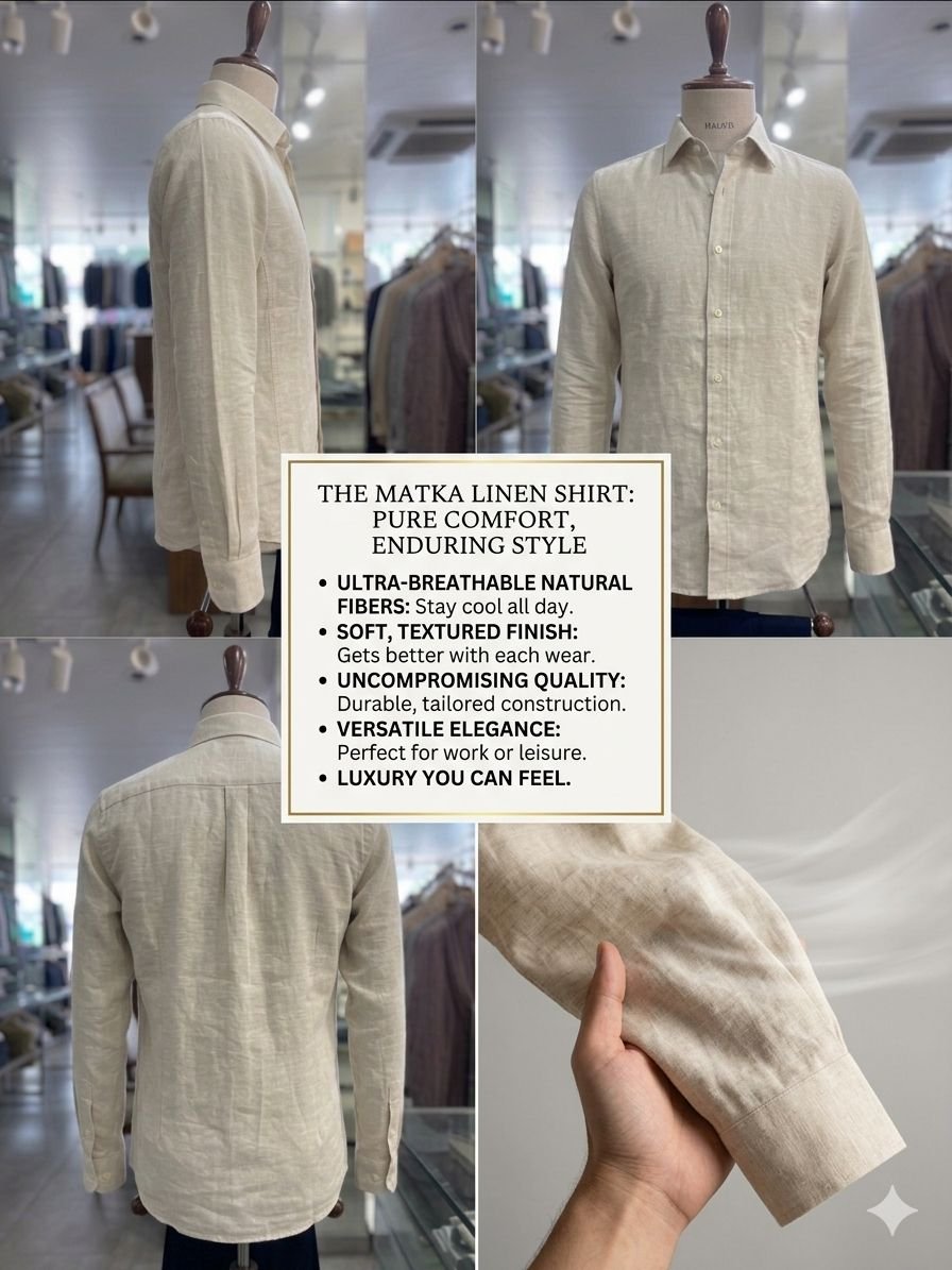Men's Khadi Matka Full Sleeve Shirt – Off White - Image 4