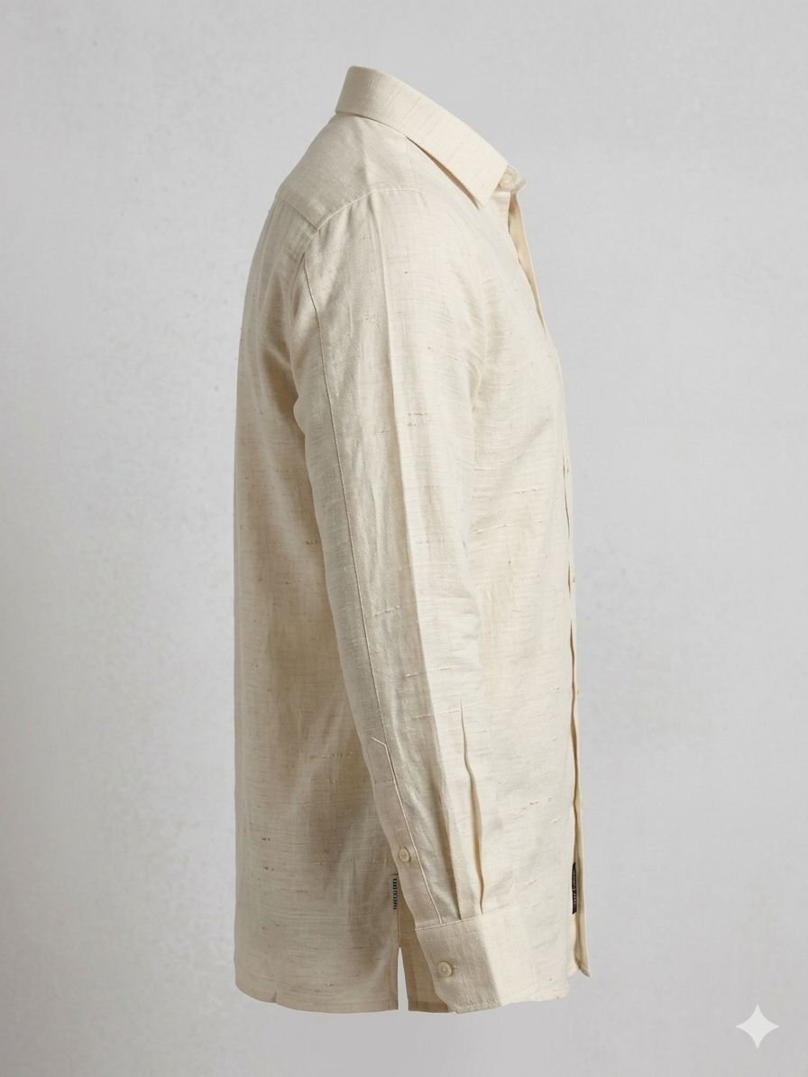 Men's Khadi Matka Full Sleeve Shirt – Cream - Image 3