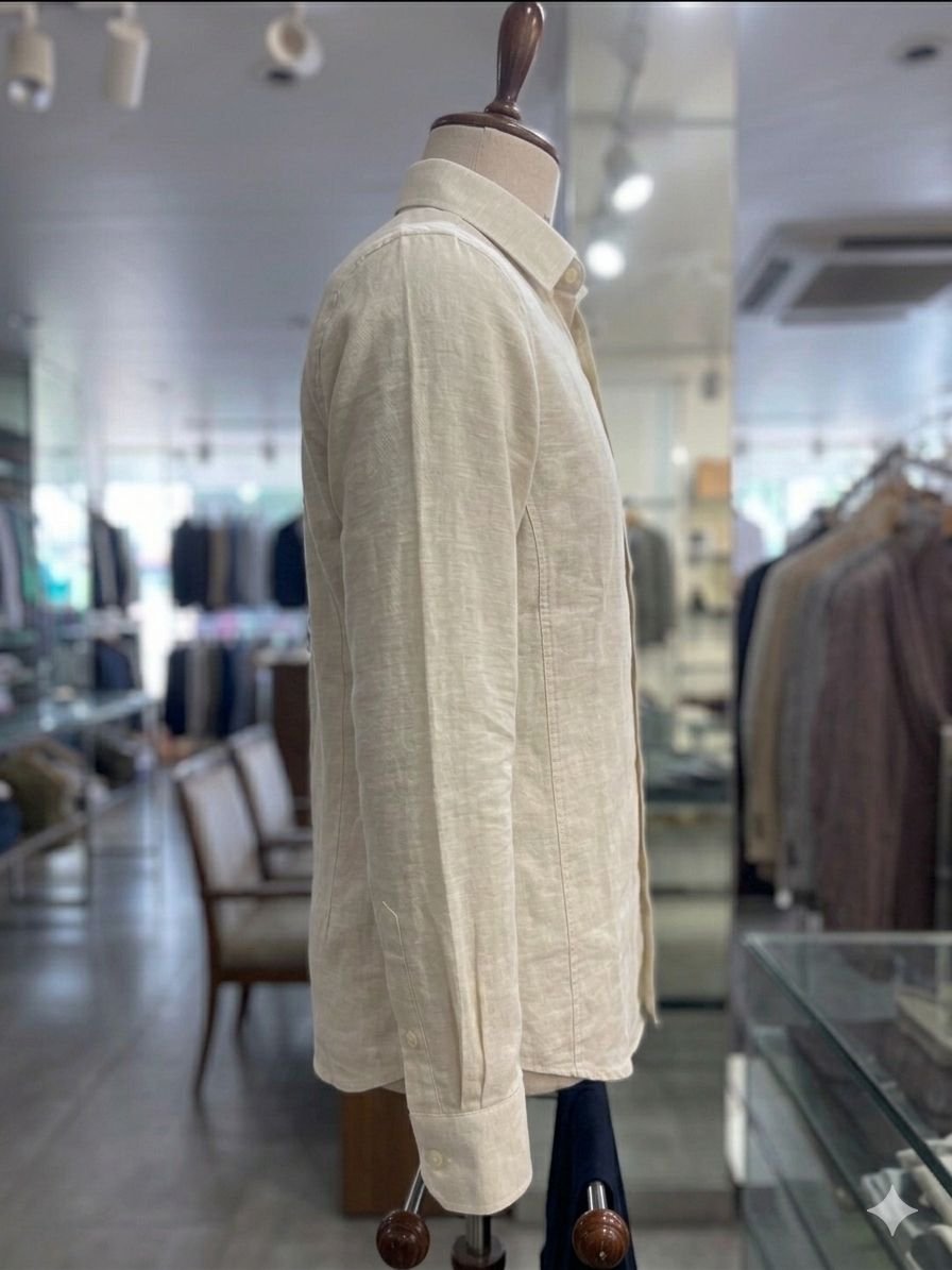 Men's Khadi Matka Full Sleeve Shirt – Off White - Image 3