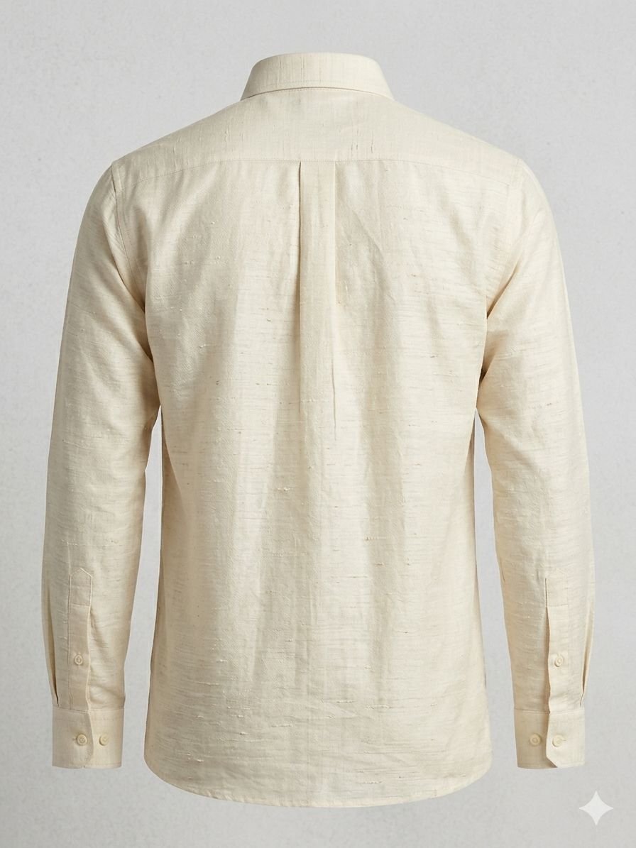 Men's Khadi Matka Full Sleeve Shirt – Cream - Image 2