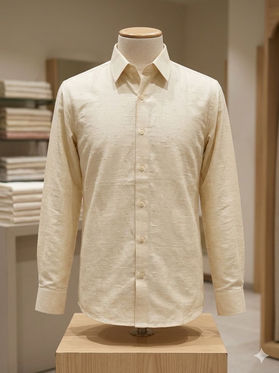 Men's Khadi Matka Full Sleeve Shirt – Natural Ivory