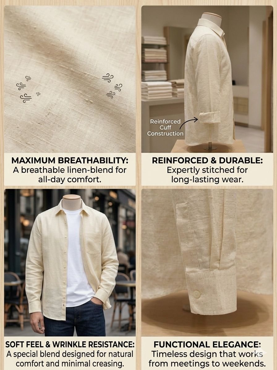 Men's Khadi Matka Full Sleeve Shirt – Natural Ivory - Image 4