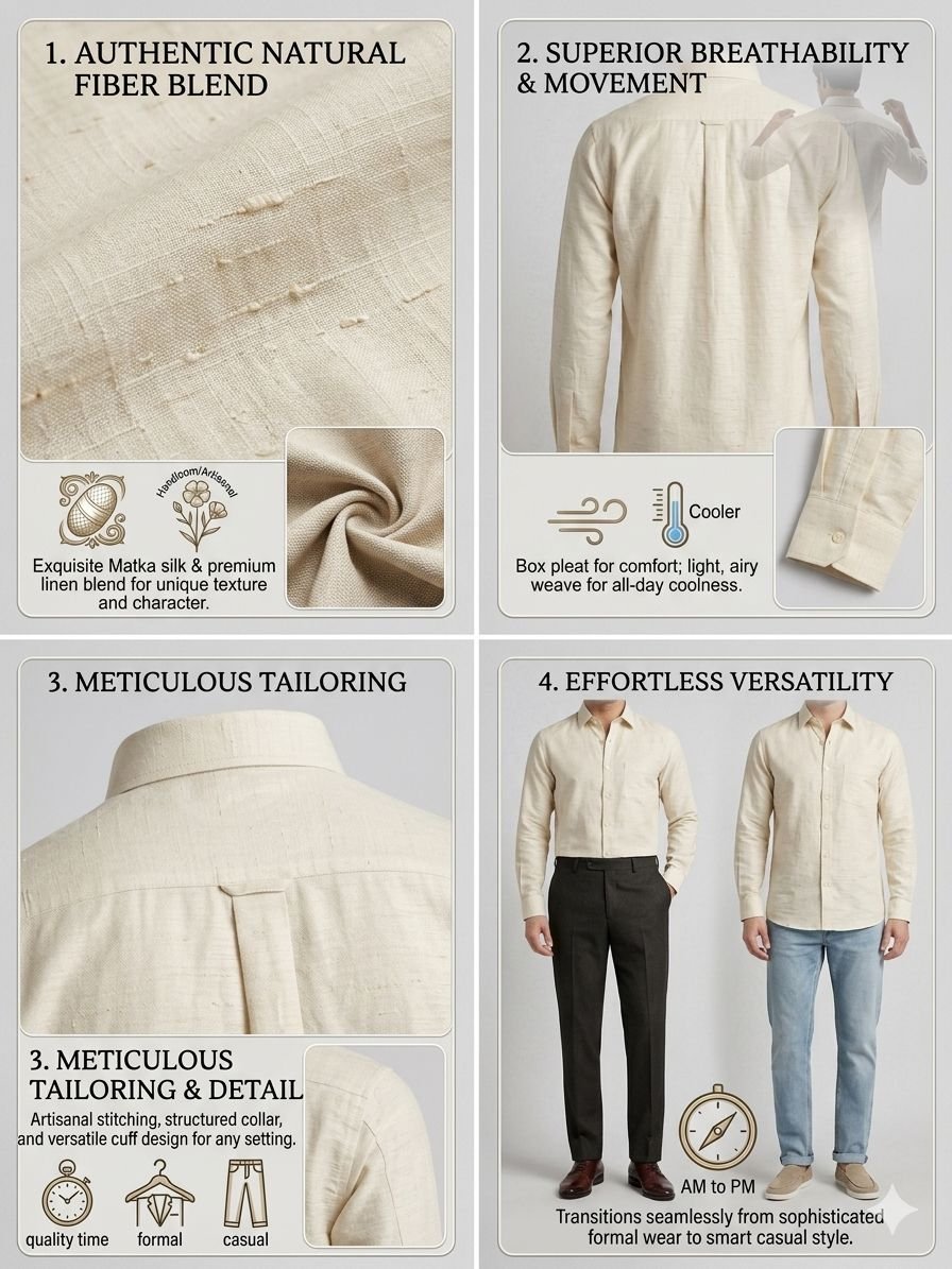 Men's Khadi Matka Full Sleeve Shirt – Cream - Image 4
