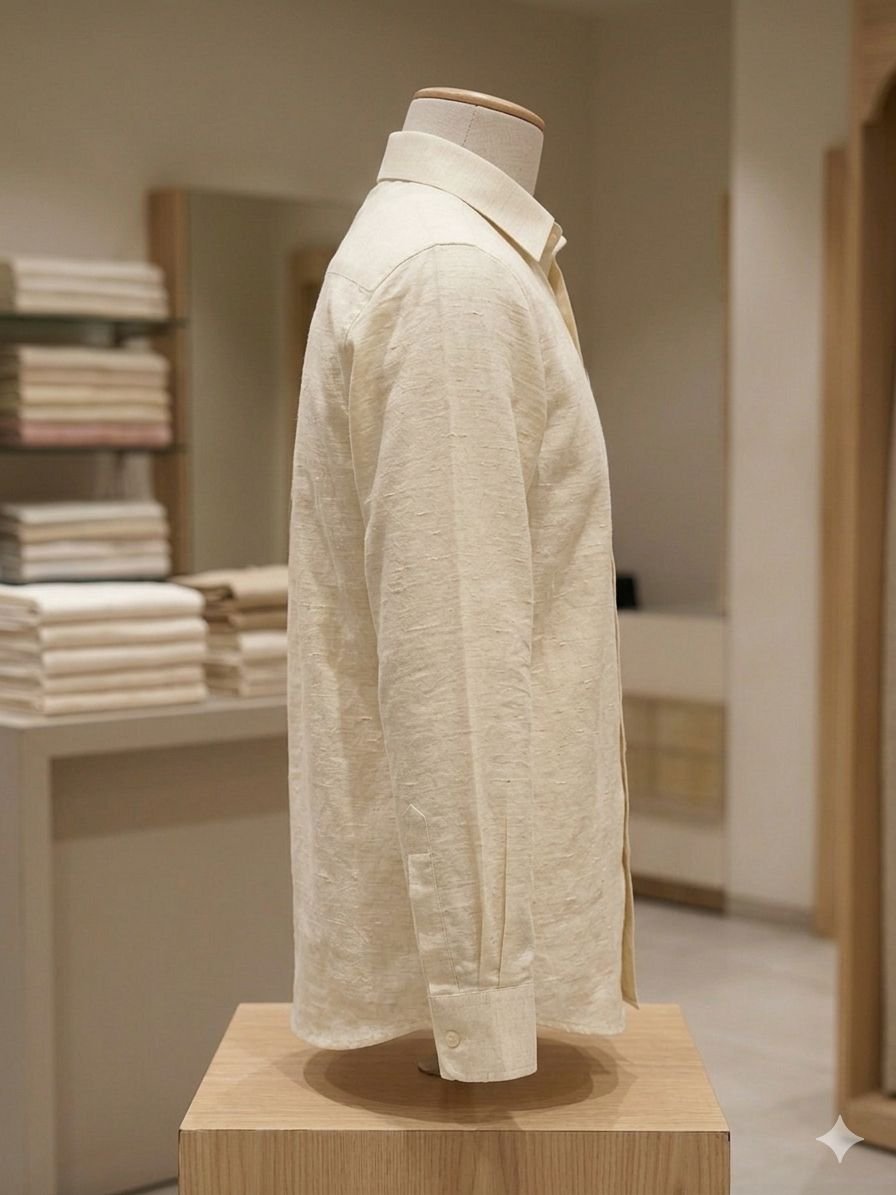Men's Khadi Matka Full Sleeve Shirt – Natural Ivory - Image 3
