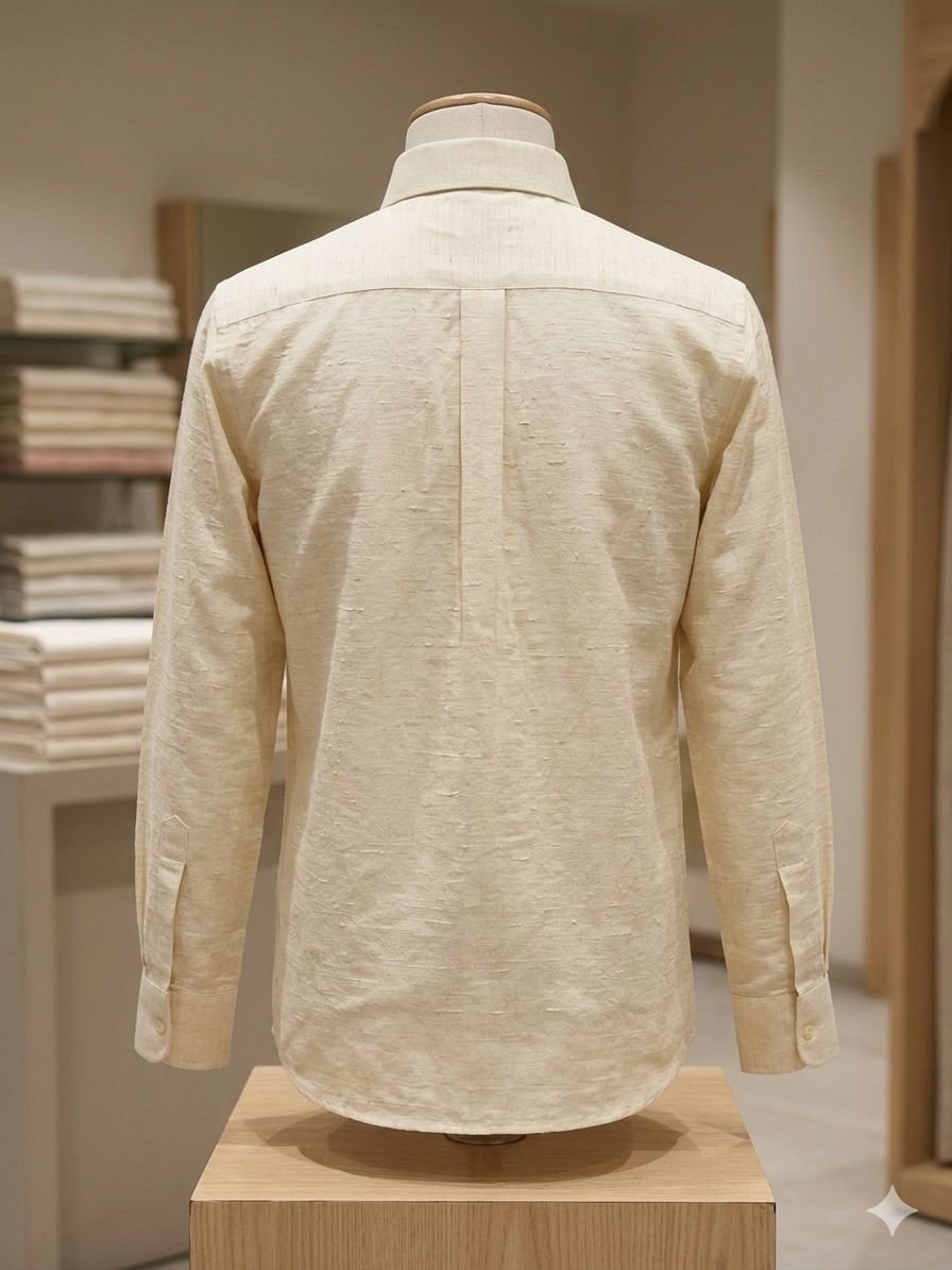 Men's Khadi Matka Full Sleeve Shirt – Natural Ivory - Image 2