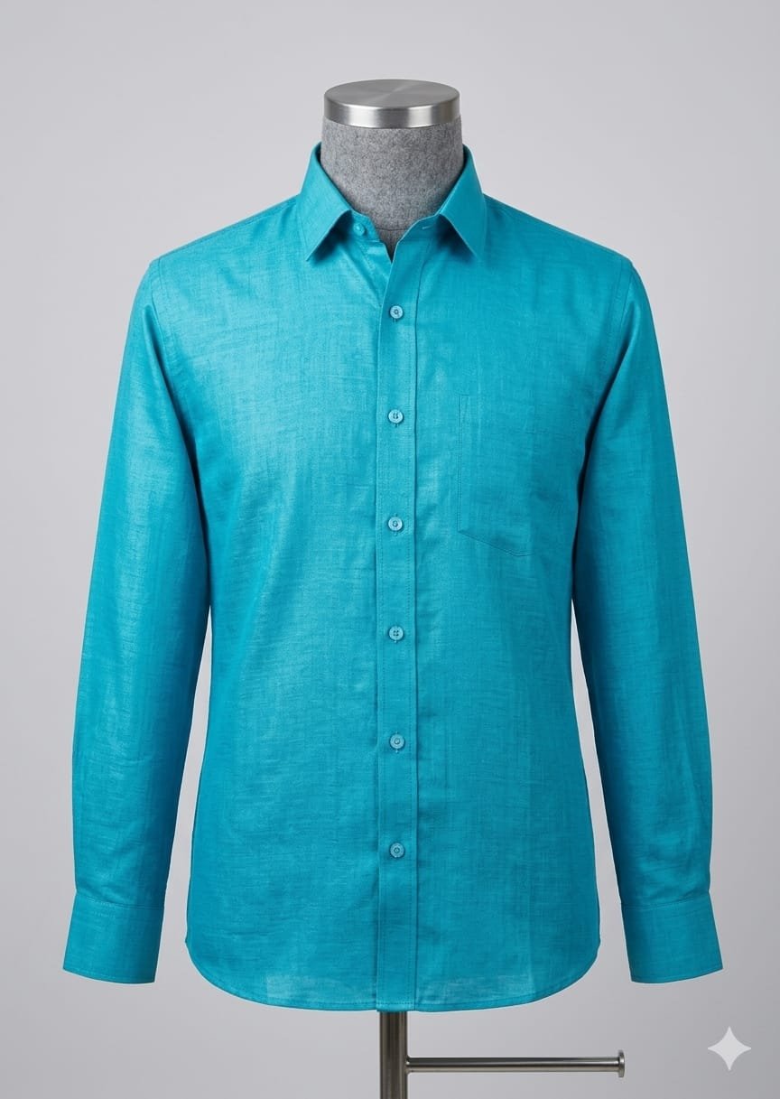 Men's Khadi Paper Silk Full Sleeve Shirt – Aqua Blue
