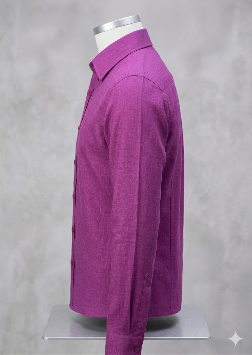 Men's Khadi Paper Silk Full Sleeve Shirt – Purple - Image 3