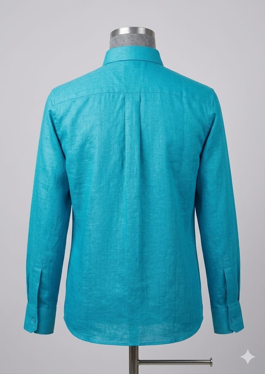 Men's Khadi Paper Silk Full Sleeve Shirt – Aqua Blue - Image 2