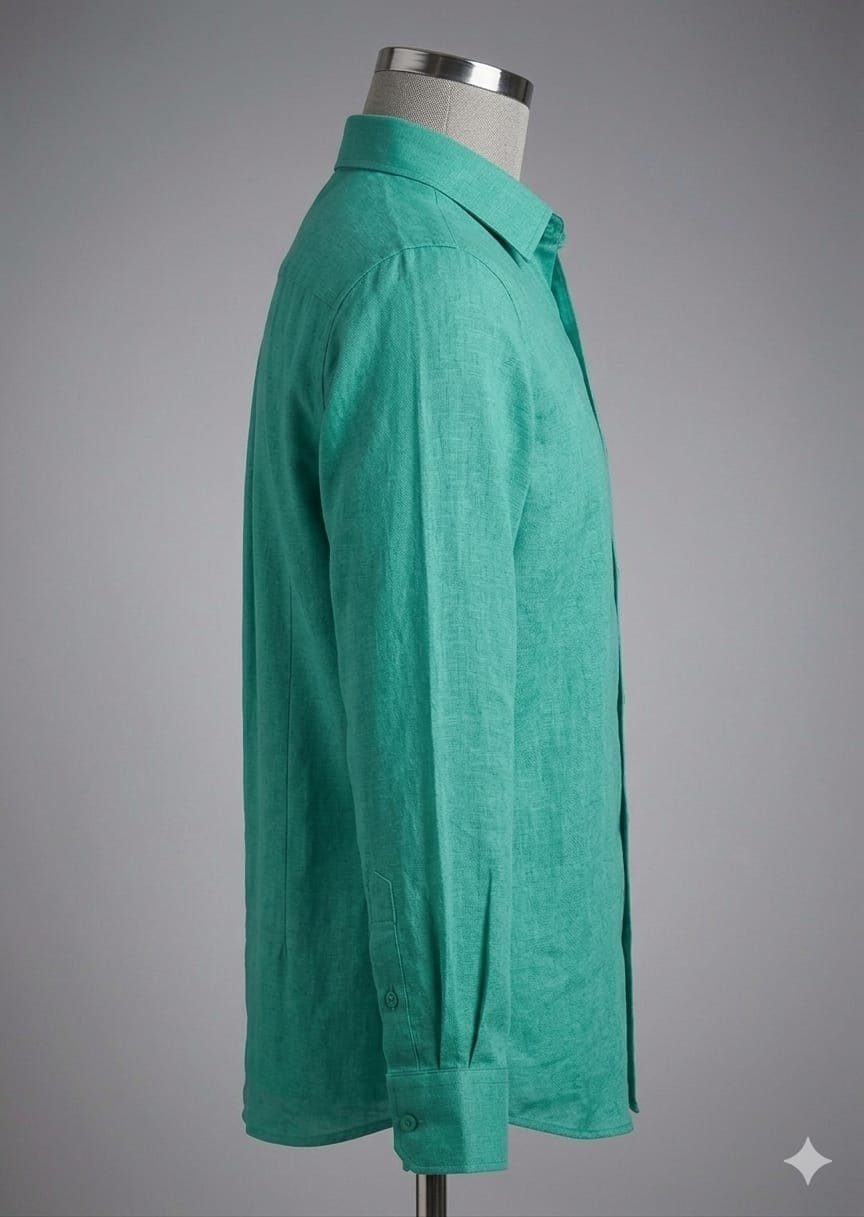 Men's Khadi Paper Silk Full Sleeve Shirt – Sea Green - Image 3