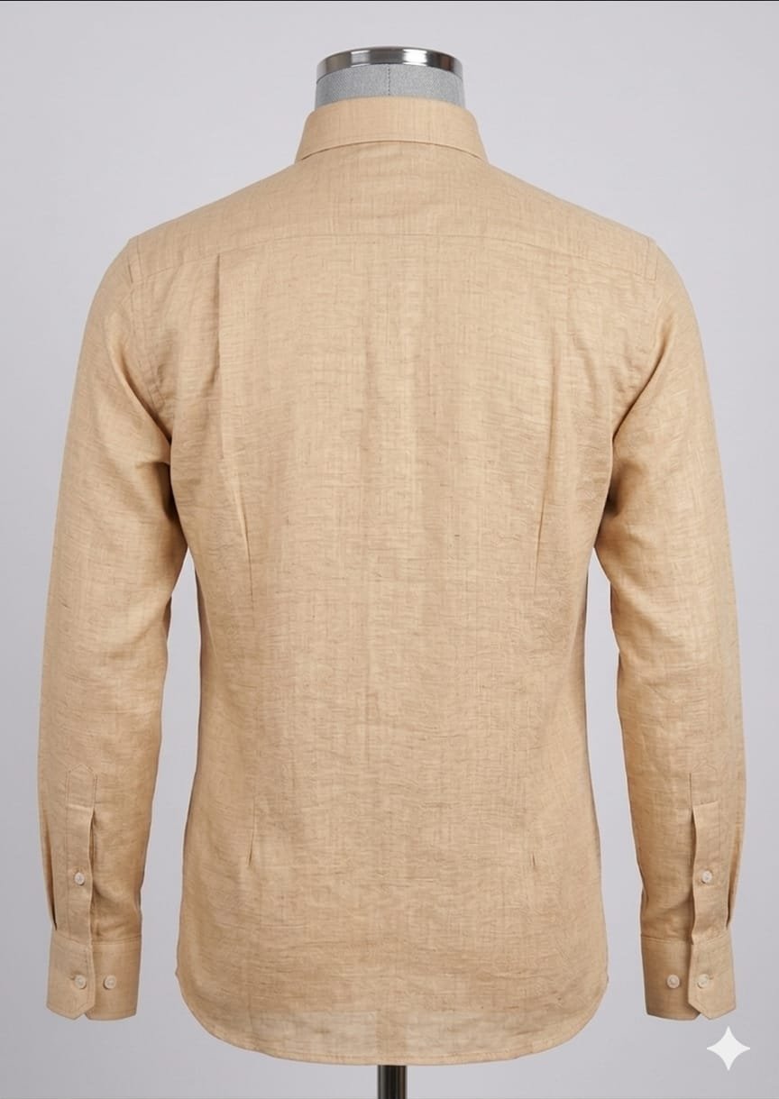 Men's Khadi Paper Silk Full Sleeve Shirt – Beige - Image 2